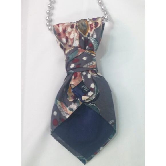 Artisan Vintage Silk Tie Necklace Upcycled Multi Jeweled Accent Piece Pearls NEW - Picture 11 of 13